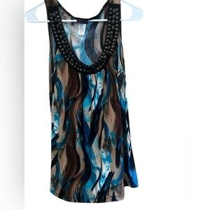 Agenda Blue and Tan Abstract Top